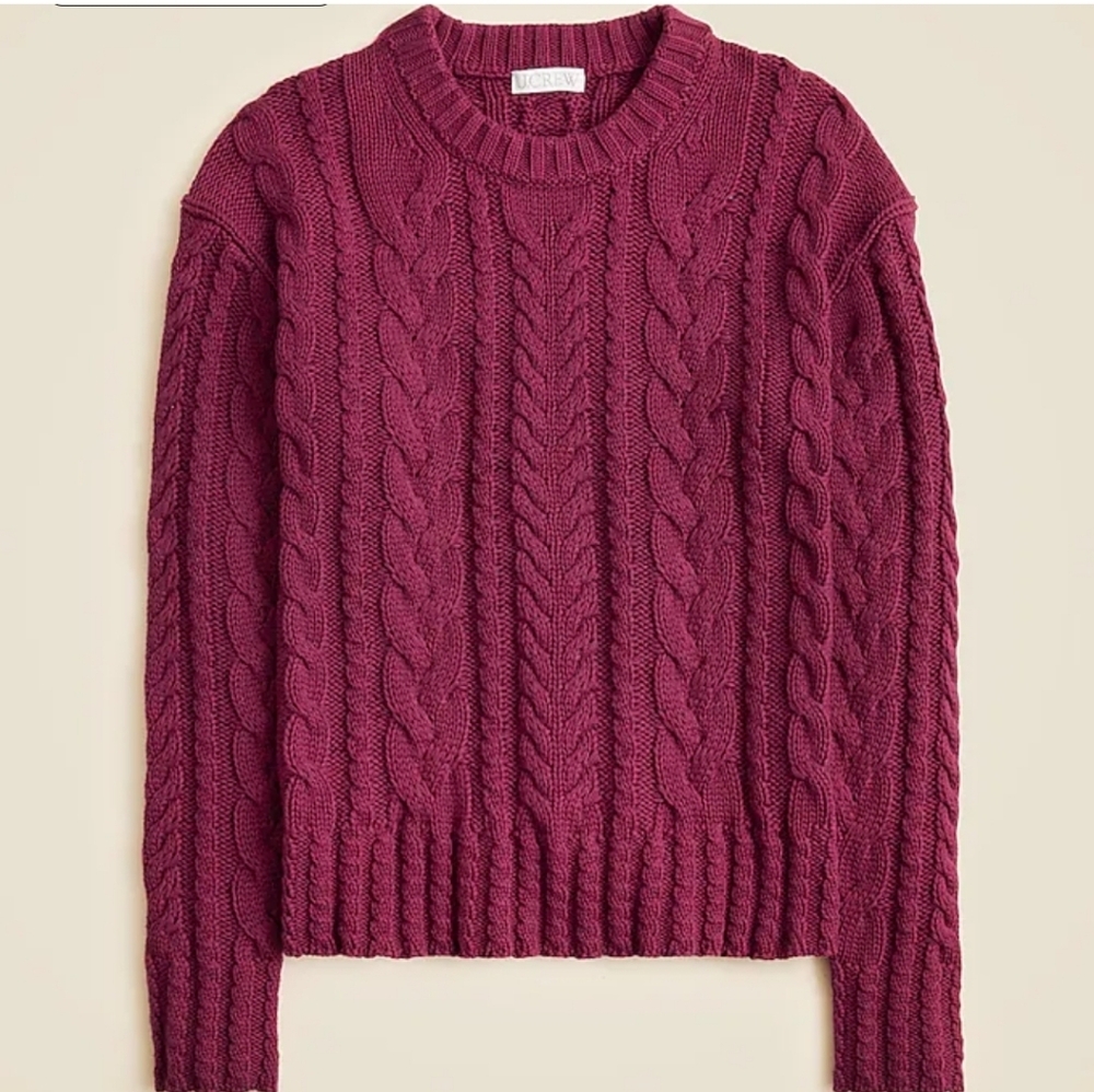 J. Crew Cable Knit Sweater in Deep Burgundy, size Med